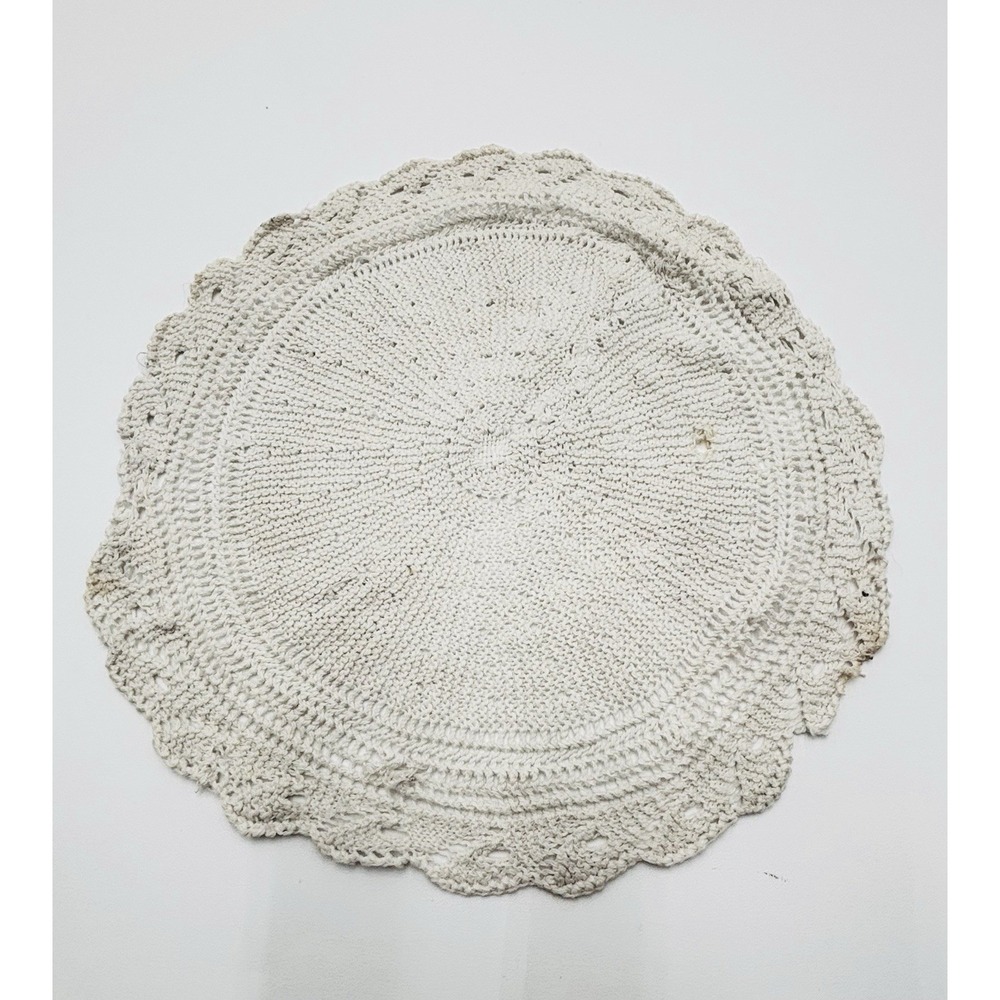 Vintage Hand Crocheted Doily Cream Round Lace Table Centerpiece 10" Repaired